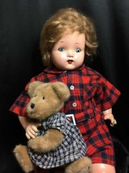 24'' COMPO HEAD, CLOTH BODY 30S MAMA DOLL, VIYELLA RED ROMPER
